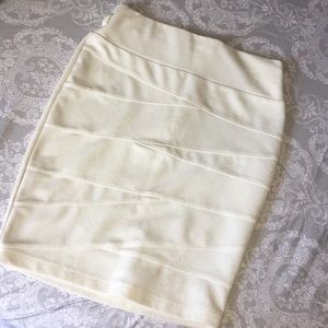 Cream Midi Skirt W/ Cheetah Print Detailing